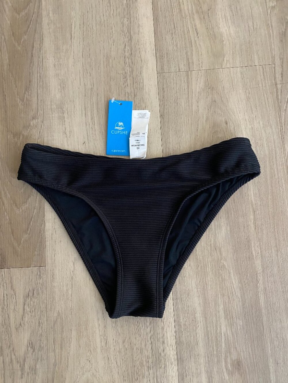 Cupshe Ribbed Black Bikini Bottoms NWT XS Classic Swim Bottom